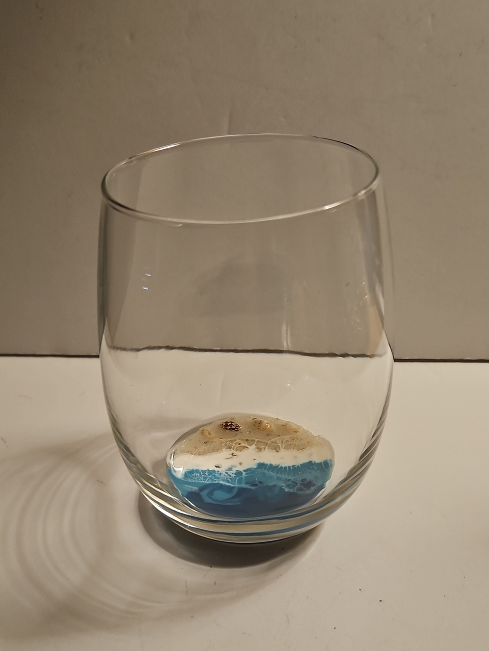 STAMLESS WINE GLASS COASTAL RESIN ART OCEAN INSPIRED 5" TALL